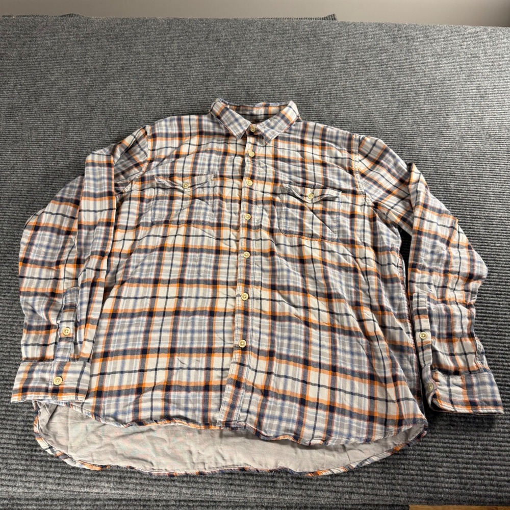 Lucky Brand Mens XXL Plaid Button Down Shirt Orange Blue Long Sleeve Flannel Sty